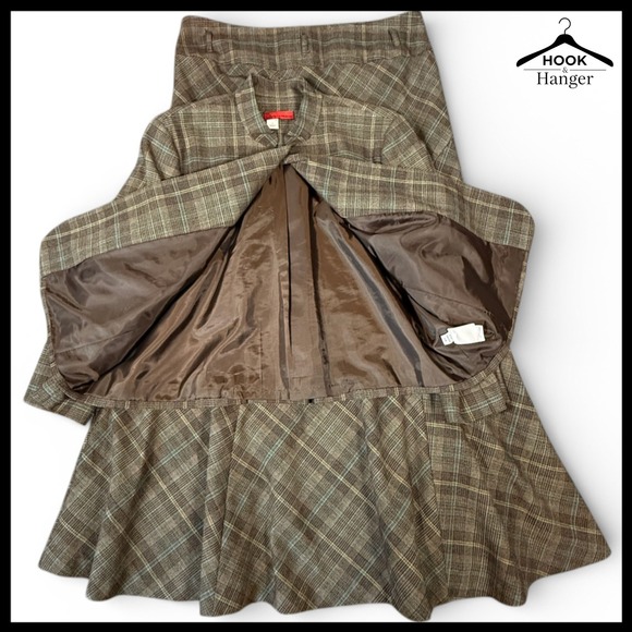 Tapemeasure Plaid Swing Jacket Flared Midi Skirt Suit Set 10 Academia Brown 40s - Picture 10 of 16